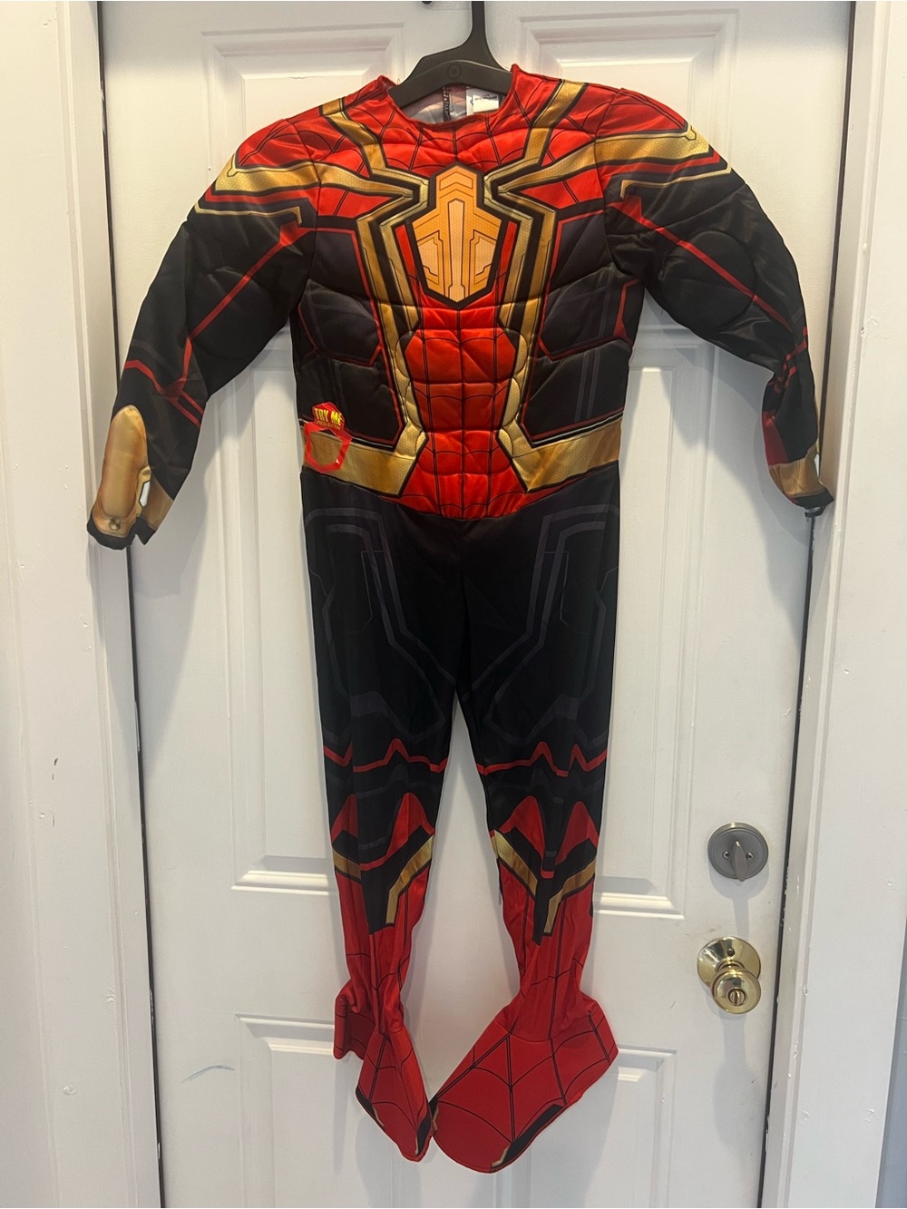 Spider-Man Unisex Padded Bodysuit Jumpsuit Costume Black Red Gold. No mask SZ S